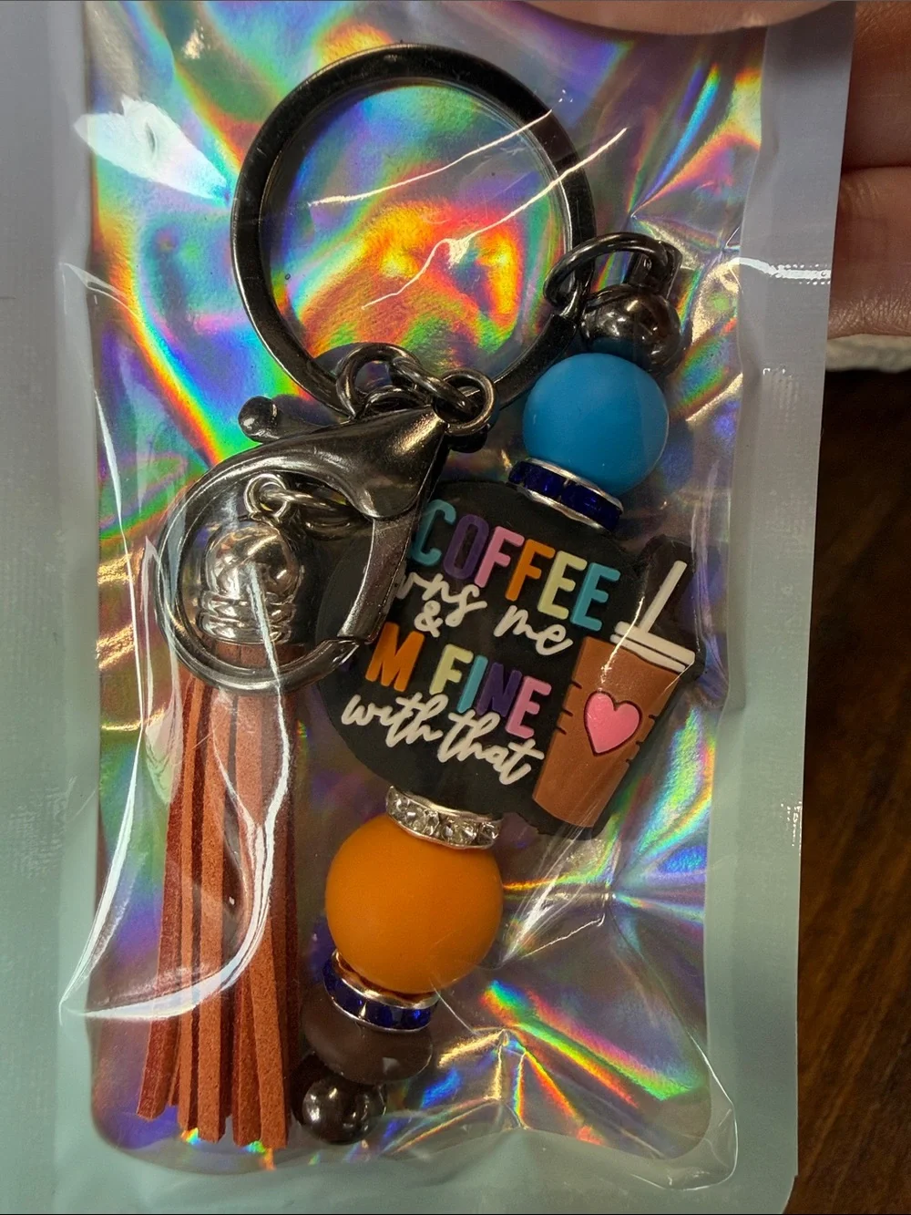 Colorful Coffee Keychain with Tassel